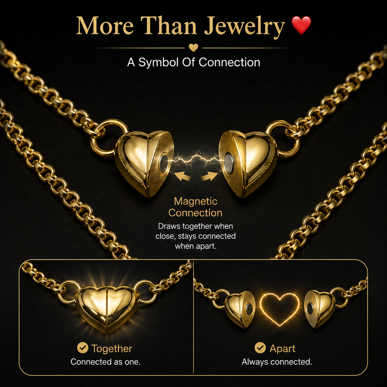 Magnetic Heart Necklace & Bracelet Gift Set For Her | DearHer