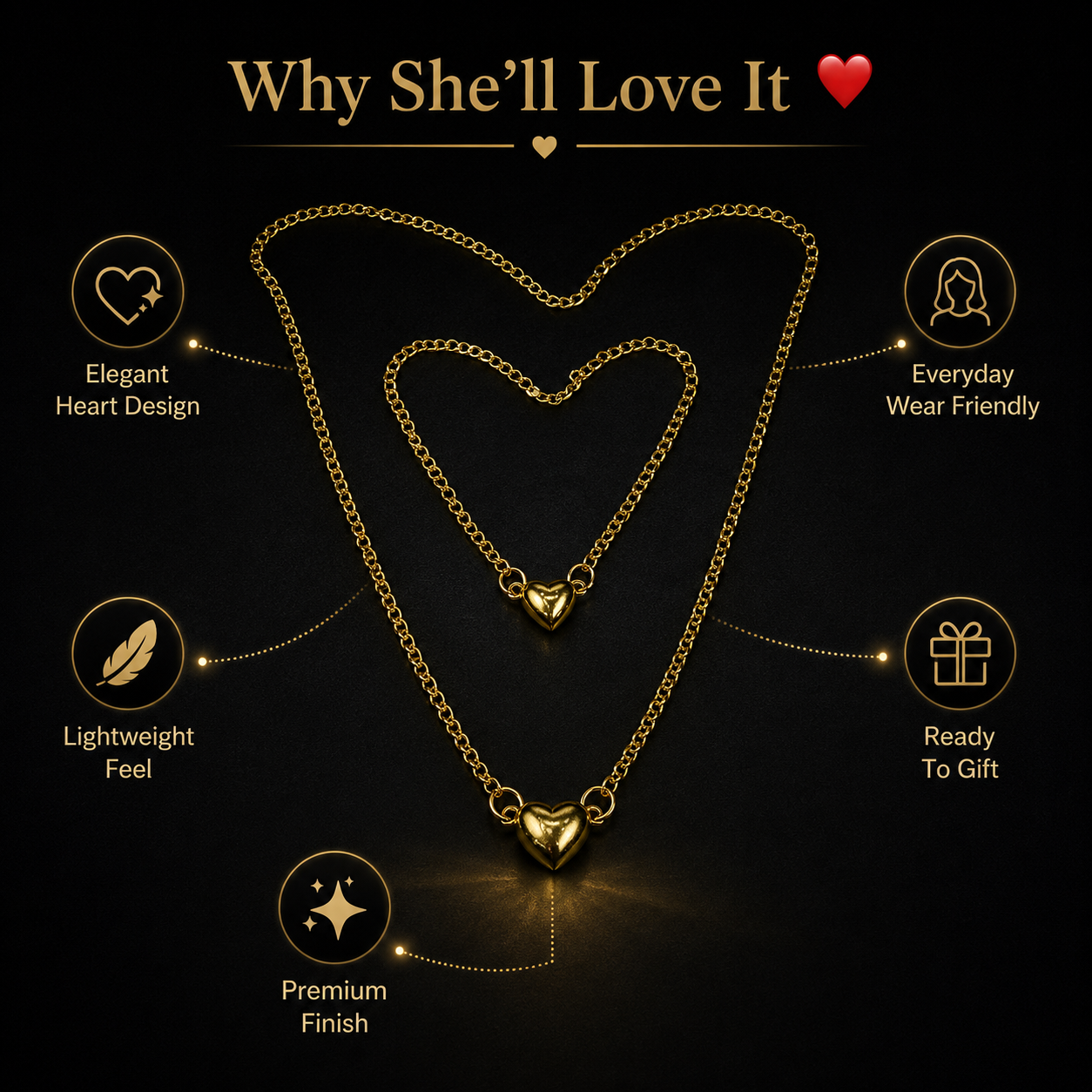 Magnetic Heart Necklace & Bracelet Gift Set For Her | DearHer