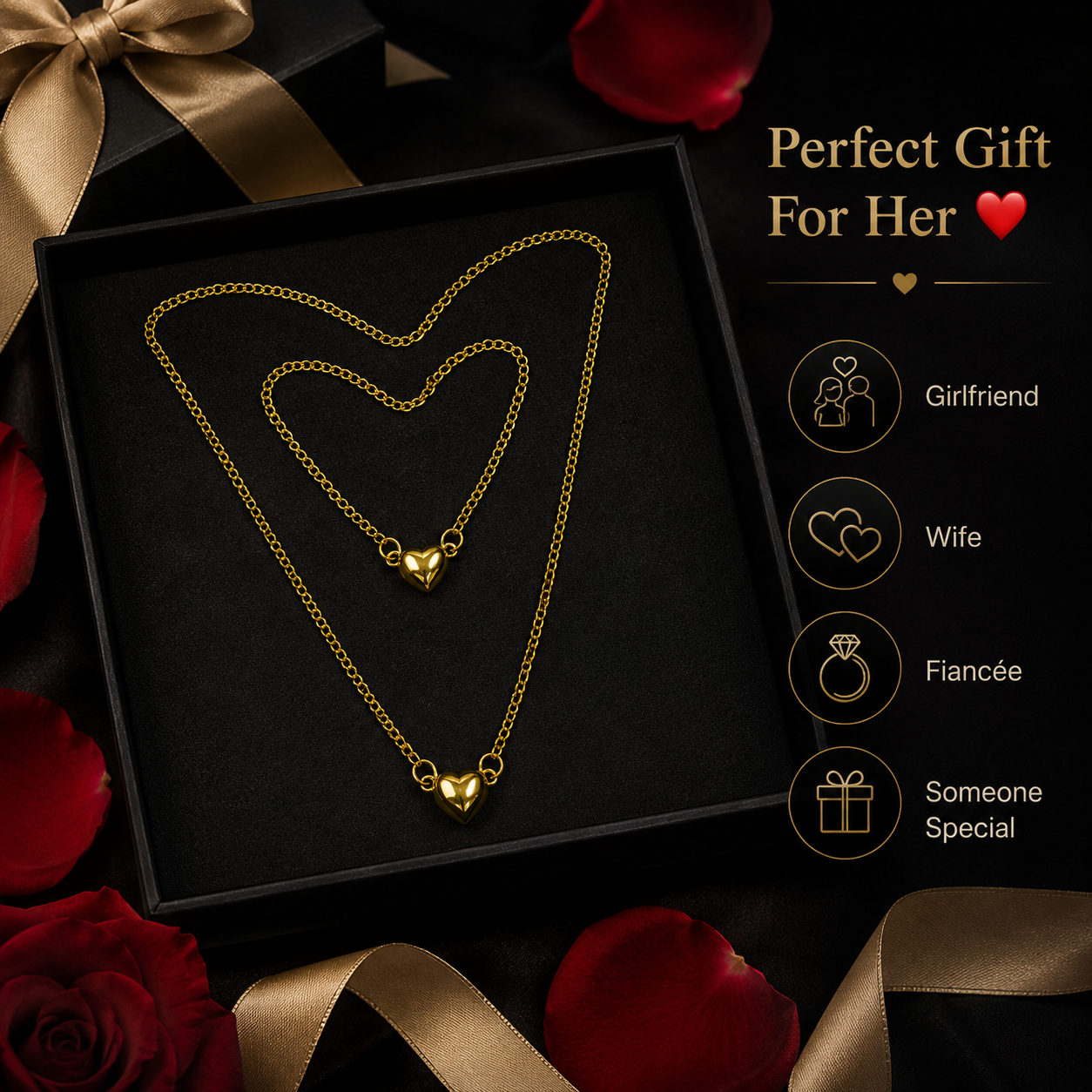Magnetic Heart Necklace & Bracelet Gift Set For Her | DearHer