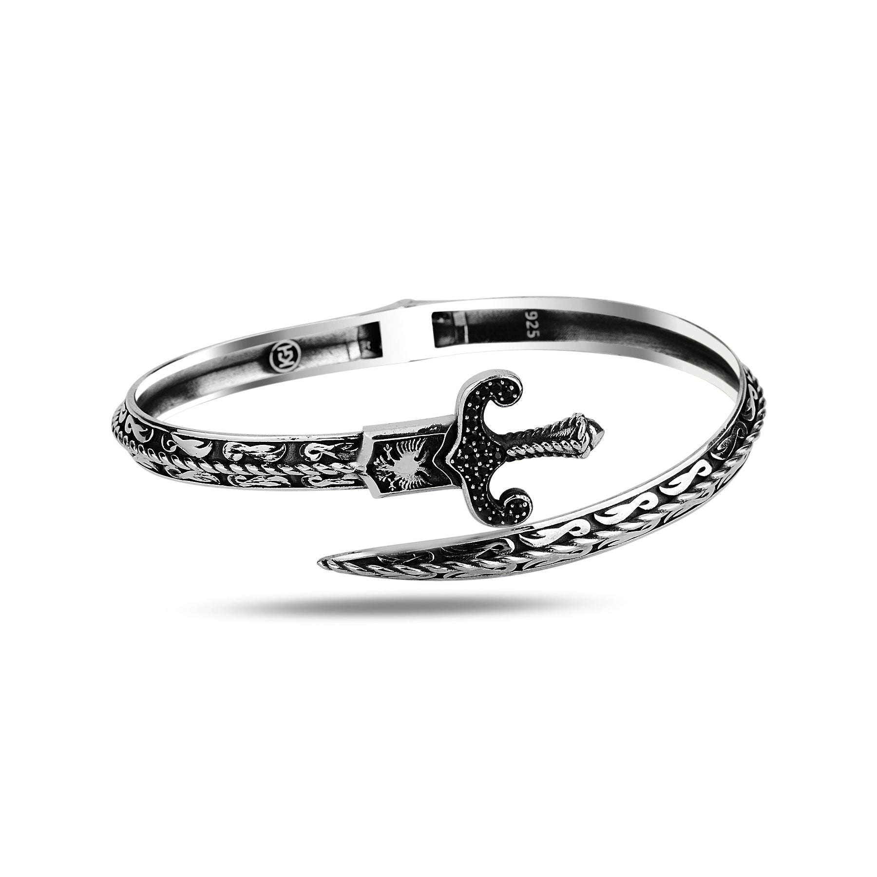 Silver Black Stone Sword Bracelet