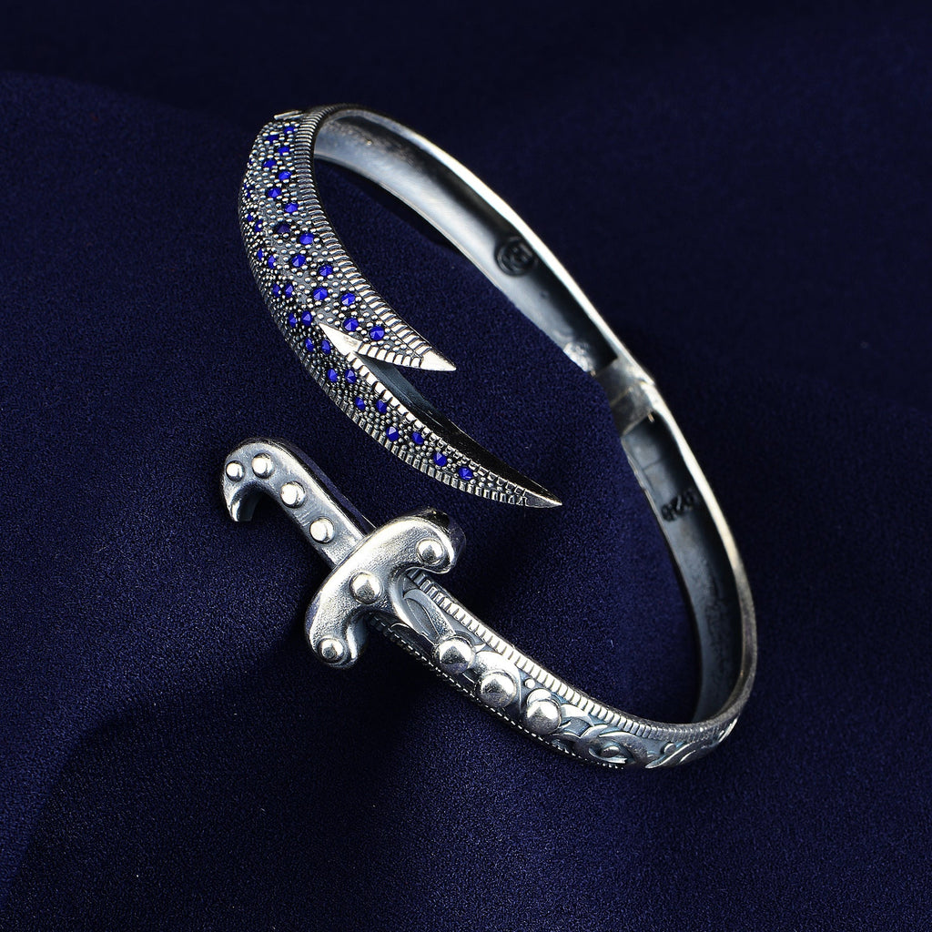 Silver Handmade Sapphire Stone Sword Bracelet