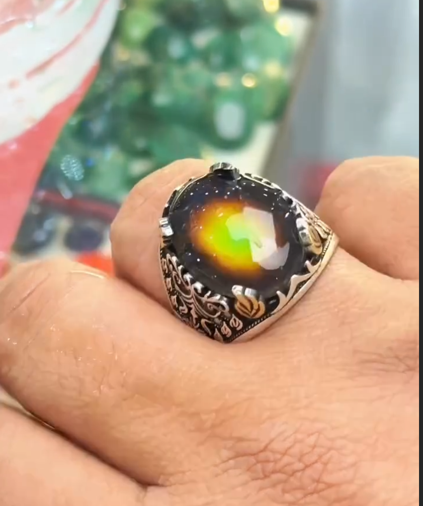 Natural Moonstone Stunning Colour Changing Stone Turkish Ring