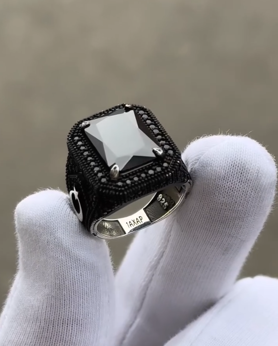 Zulfiqar Black Diamand Men's Ring, 925 Sterling Silver, VIP Ring