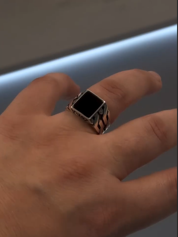 Sterling Silver Ring for Men with Square Onyx Stone VIP Ring
