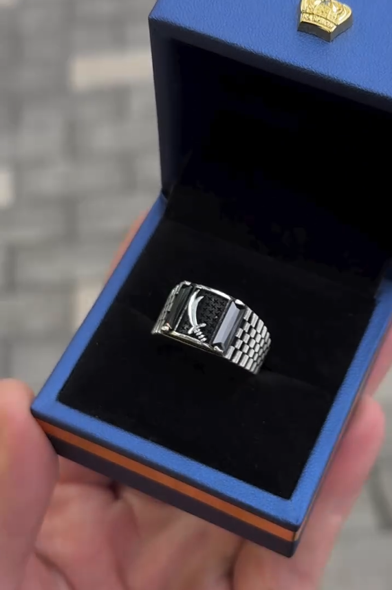 Sterling Silver SWORD Ring for Men with Square Onyx Stone VIP Ring